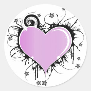 Sticker Rond Style de tatouage au coeur violet avec fleurs