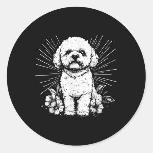 Sticker Rond Style de tatouage rétro Amoureux des chiens Bichon