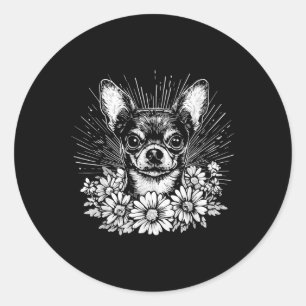 Sticker Rond Style de tatouage rétro Chihuahua Amoureux des chi
