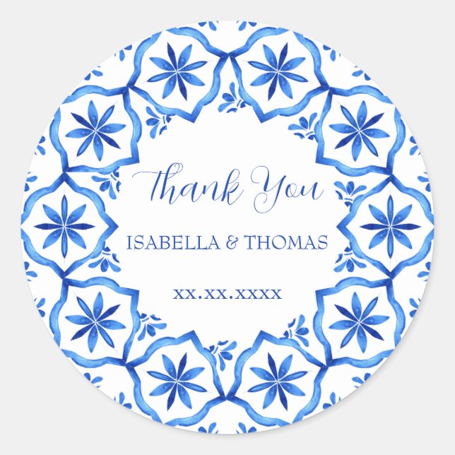 Sticker Rond Style élégant simple Fleur Bleue Blanc style (Devant)