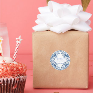 Sticker Rond Style élégant simple Fleur Bleue Blanc style