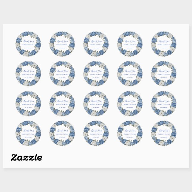 Sticker Rond Style élégant simple Fleur Bleue Blanc style (Feuille)