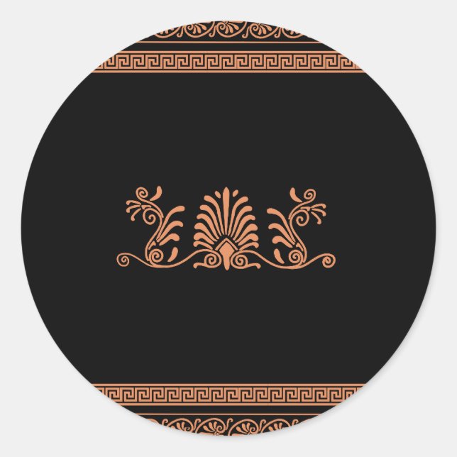 Sticker Rond Style grec ancien Design floral noir et orange (Devant)