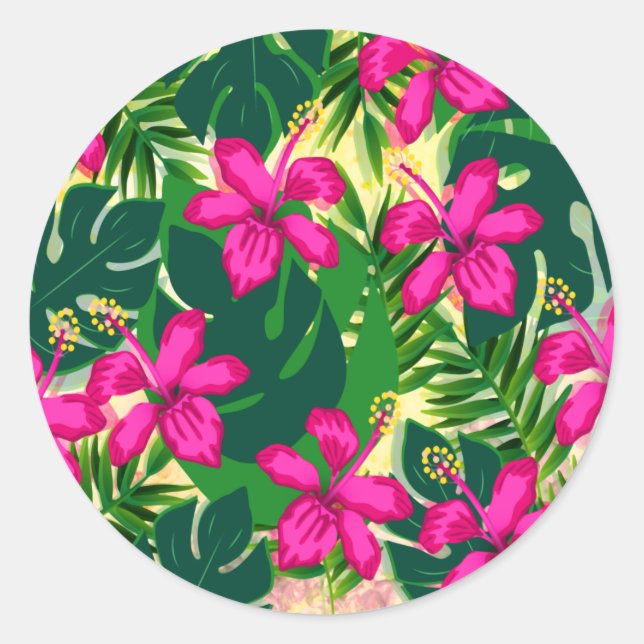 Sticker Rond Style hawaïen tropical (Devant)