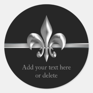 Sticker Rond Style Métal Brossé Fleur de Lis Argent