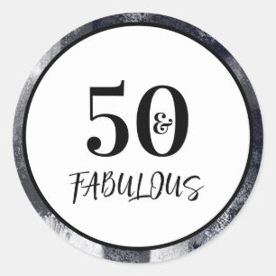 Sticker Rond Style noir et blanc 50 et Fabuleux anniversaire