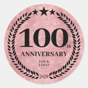 Sticker Rond Style Parties scintillant rose 100 Anniversaire Lo