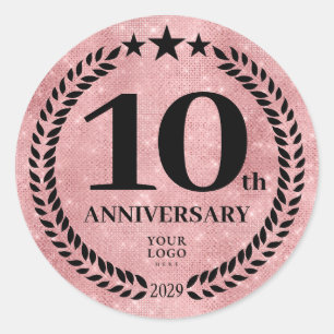Sticker Rond Style Parties scintillant rose 10e anniversaire lo