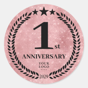 Sticker Rond Style Parties scintillant rose 1er anniversaire Lo