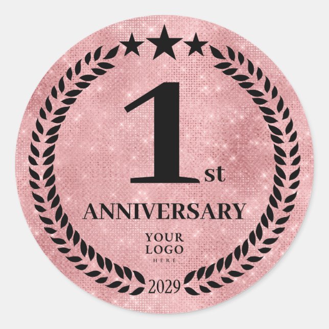 Sticker Rond Style Parties scintillant rose 1er anniversaire Lo (Devant)