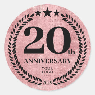 Sticker Rond Style Parties scintillant rose 20e anniversaire Lo