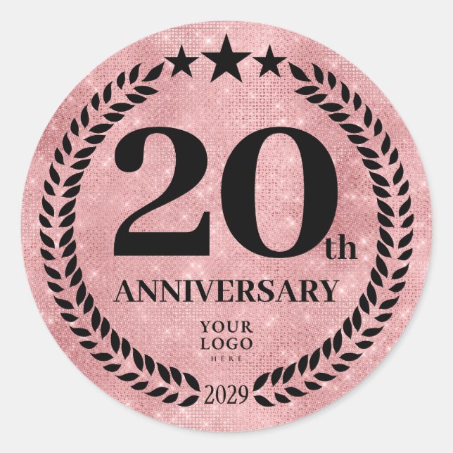 Sticker Rond Style Parties scintillant rose 20e anniversaire Lo (Devant)