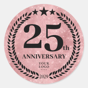 Sticker Rond Style Parties scintillant rose 25e anniversaire Lo