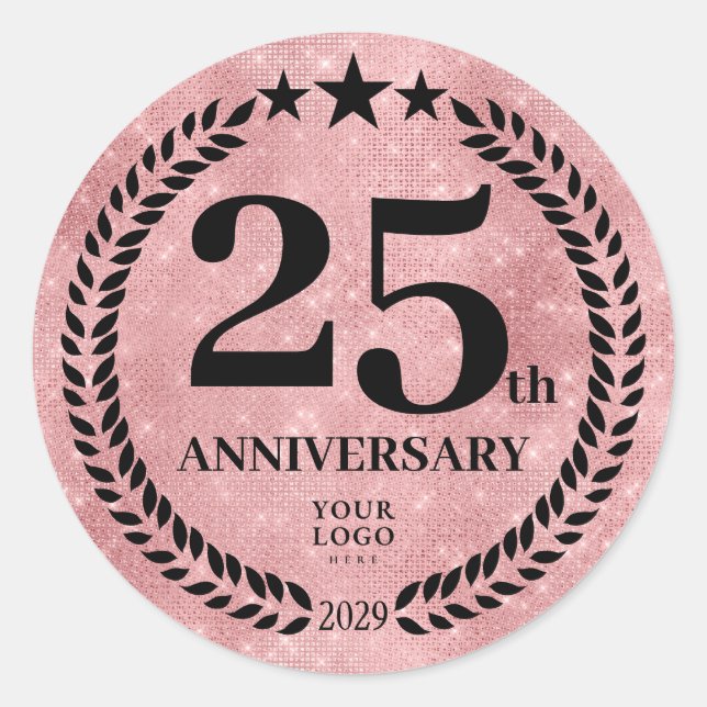 Sticker Rond Style Parties scintillant rose 25e anniversaire Lo (Devant)