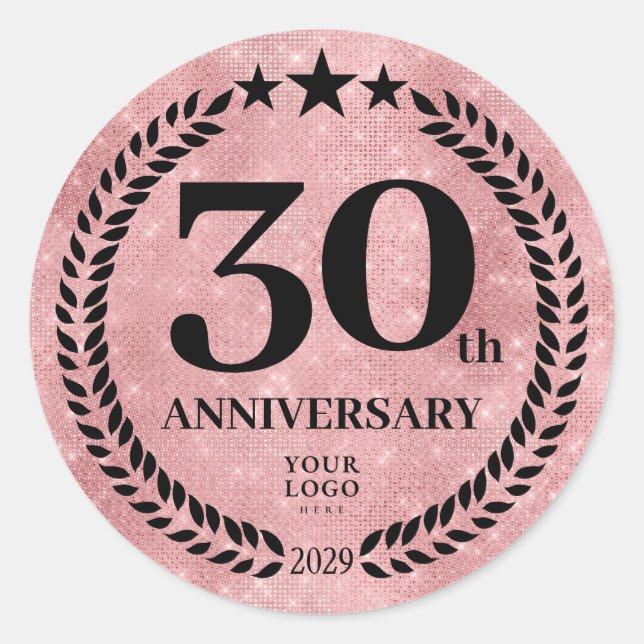 Sticker Rond Style Parties scintillant rose 30e anniversaire Lo (Devant)