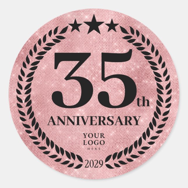 Sticker Rond Style Parties scintillant rose 35e anniversaire lo (Devant)
