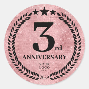 Sticker Rond Style Parties scintillant rose 3e anniversaire Log