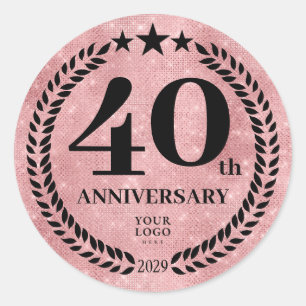 Sticker Rond Style Parties scintillant rose 40e anniversaire Lo