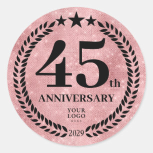 Sticker Rond Style Parties scintillant rose 45e anniversaire Lo