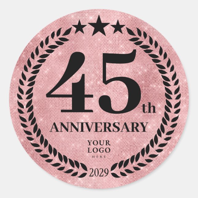 Sticker Rond Style Parties scintillant rose 45e anniversaire Lo (Devant)