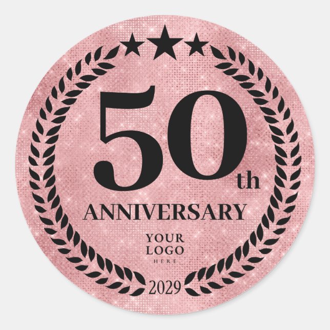 Sticker Rond Style Parties scintillant rose 50e anniversaire Lo (Devant)