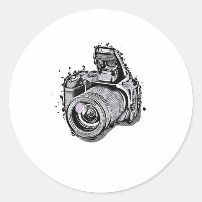 Sticker Rond Style photo de l'appareil photo reflex amusant TSh (Devant)