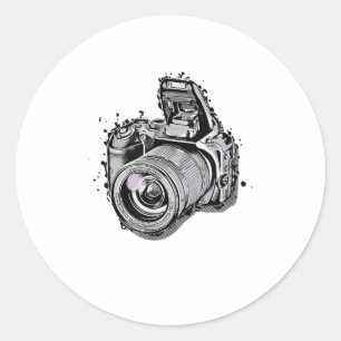 Sticker Rond Style photo de l'appareil photo reflex amusant TSh