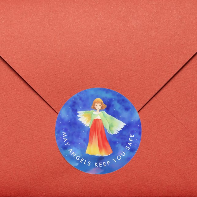 Sticker Rond Style Religieux Dieu Béni Couleur Gardien Angel (Créateur téléchargé)