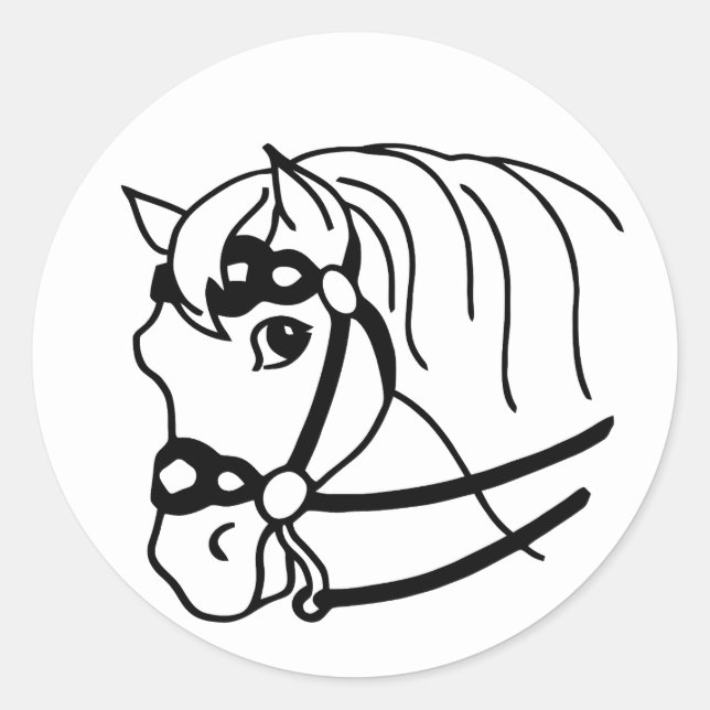 Sticker Rond Style rétro minimal Cheval Head Art animal (Devant)