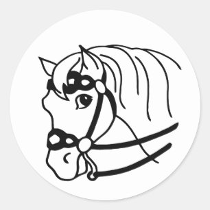 Sticker Rond Style rétro minimal Cheval Head Art animal