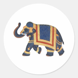 Sticker Rond style rouge de l'Inde d'éléphant d'or blanc de