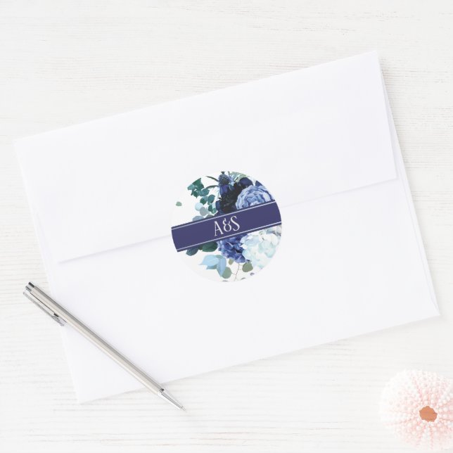Sticker Rond Style Soft Indigo et Mariage bleu (Enveloppe)