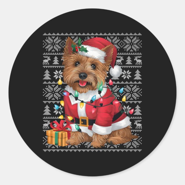 Sticker Rond Style Sweat Xmas Ugly Père Noël Cairn Terrier Chie (Devant)