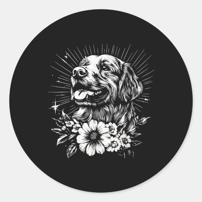 Sticker Rond Style tatouage Adulte Golden Retriever Retro Chien (Devant)