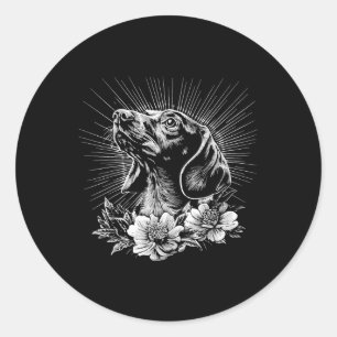 Sticker Rond Style tatouage Lover Dachshund Chien rétro