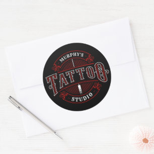 Sticker Rond Style traditionnel AJOUTER LE NOM Tattoo Studio Sh