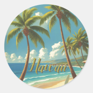 Sticker Rond Style Vintage Aloha de voyage hawaïen d'Hawaï