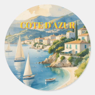 Sticker Rond Style vintage Côte d'Azur Voyage en France