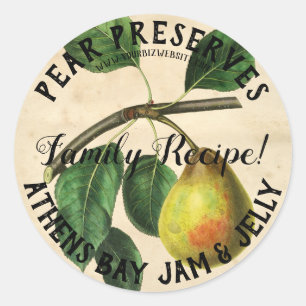 Sticker Rond Style vintage Pear Preserve Produit Business Étiqu