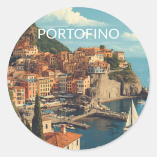 Sticker Rond Style Vintage Portofino Gênes Italie