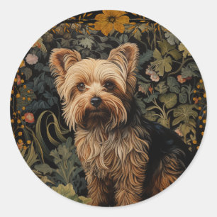 Sticker Rond Style Yorkshire Terrier Yorkie William Morris