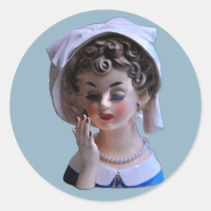 Sticker Rond Stylin' Lady Head Vase Manucure Big Casquette