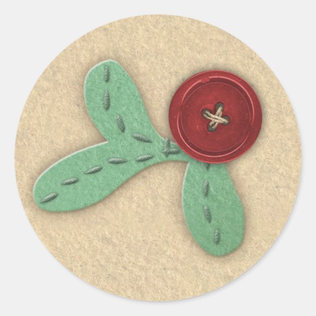 Sticker Rond Stylisé Holly Sprig Faux Felt & Broiderie (Devant)