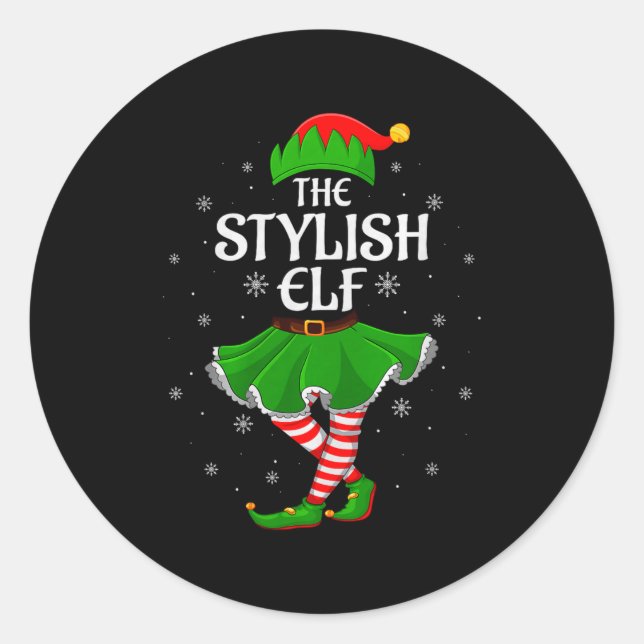 Sticker Rond Stylish Elf Christmas Family Girls Women Elf Squad (Devant)