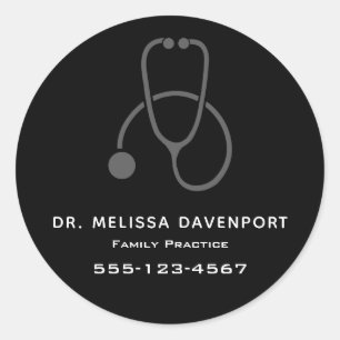 Sticker Rond Stylish Grey Stethoscope Illustration sur Black