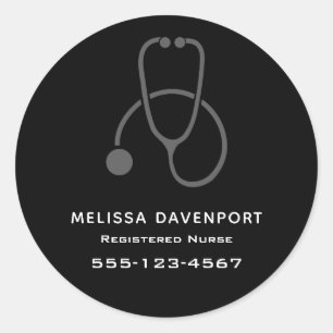 Sticker Rond Stylish Grey Stethoscope Illustration sur Black