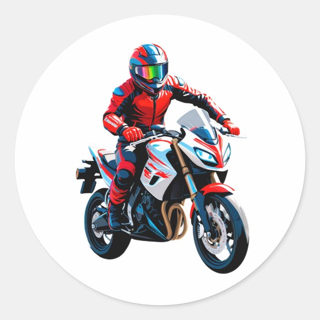 Sticker Rond Stylish Motorcycle Rider (Devant)
