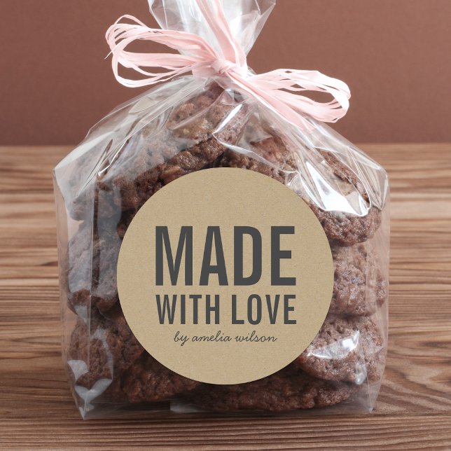 Sticker Rond Stylish Rustic Bold Fabriqué avec l'amour Faux Kra (Créateur téléchargé)