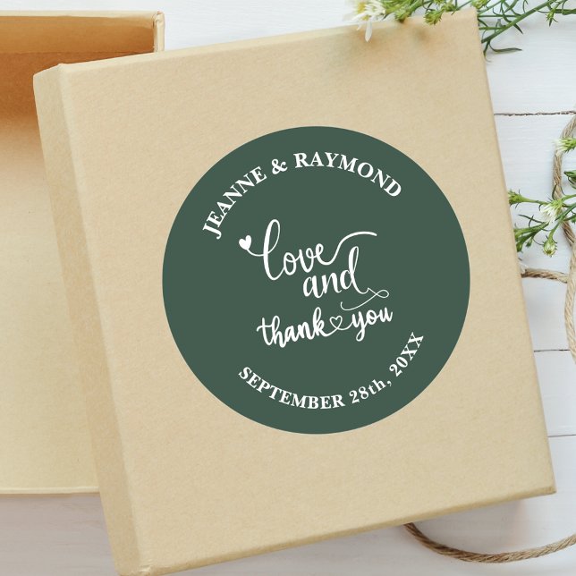 Sticker Rond Stylish Sage Green Love and Thank You Wedding (Créateur téléchargé)