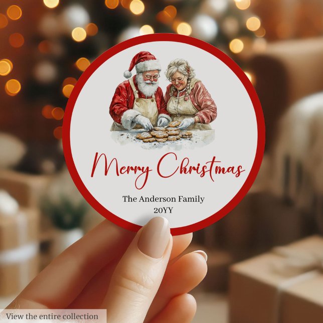 Sticker Rond Stylish Santa Claus Red White Holiday Label (Stylish Santa Claus Red White Holiday Label)